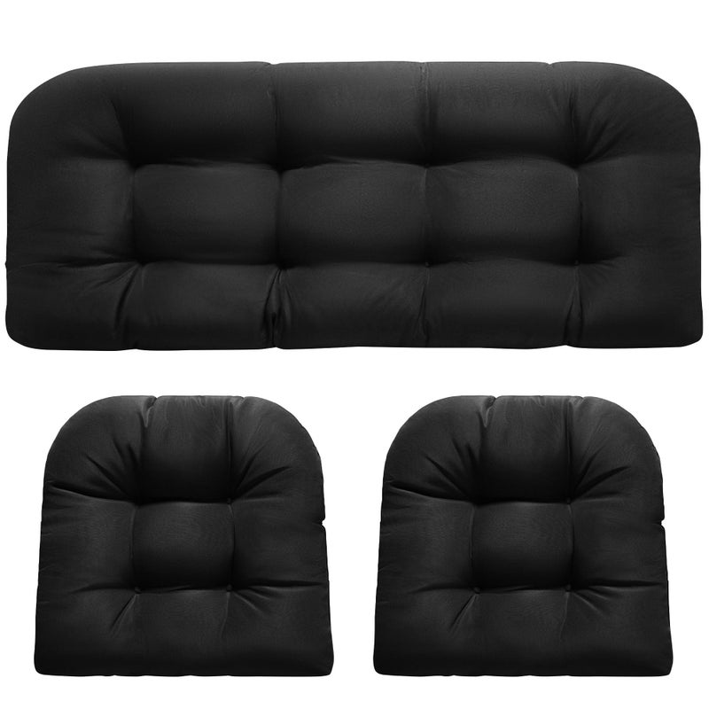 DANGHOOGY Wicker Chair Cushions  Waterproof Outdoor Loveseat Cushions for Patio Furniture  3 Pieces Wicker Furniture Cushions  1 Loveseat and 2 U-Shaped Cushions  Black - Image 1